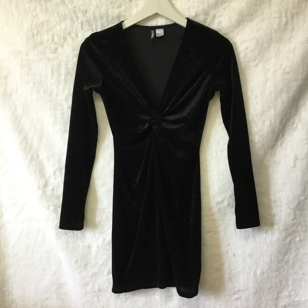 Divided Black Shimmer Long Sleeve Dress